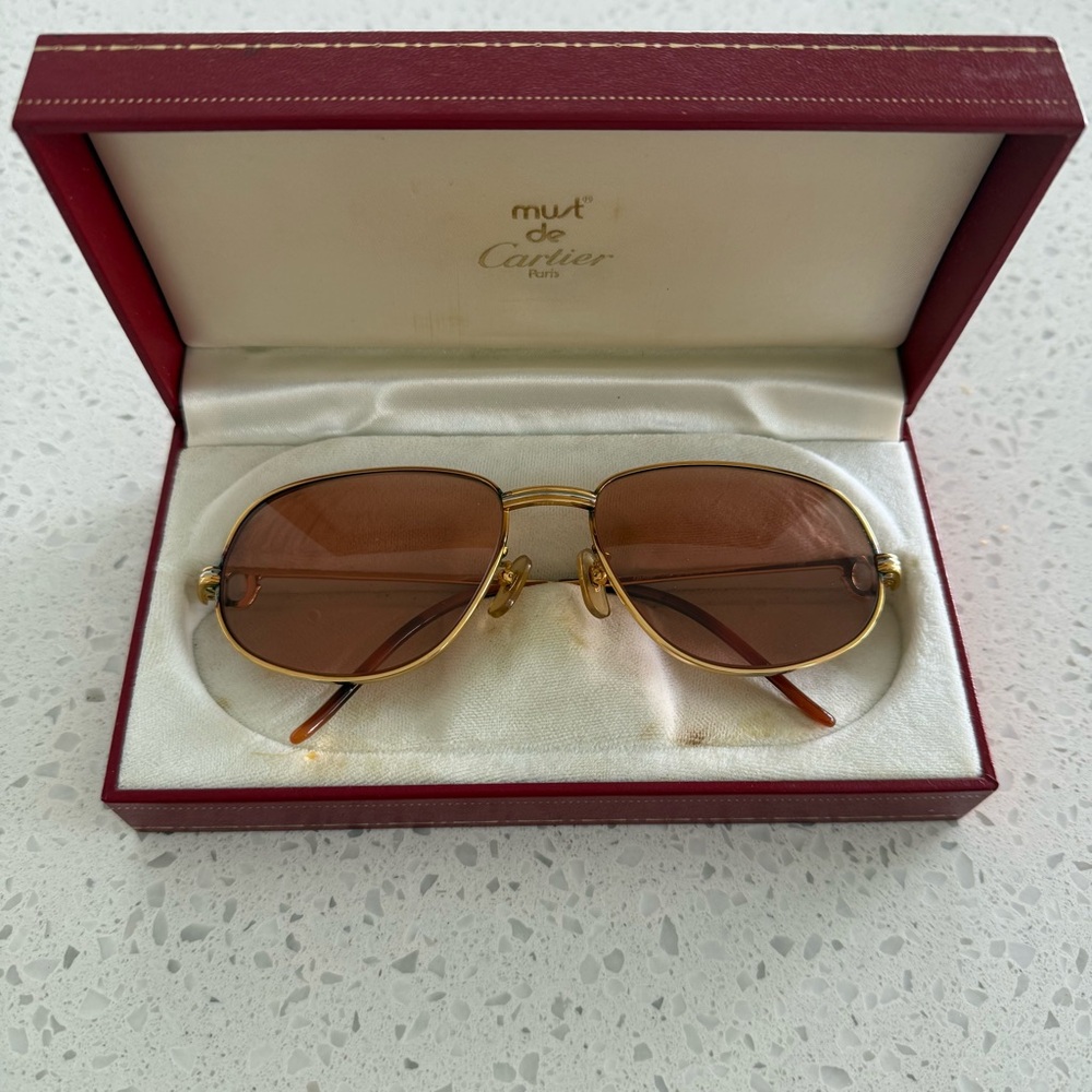 Authentic Vintage Cartier Romance Gold Frame Sunglasses with Brown Lenses